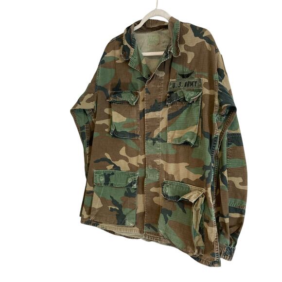 Vintage 70s US Army Brown Military Green Camo Button Up Cotton Jacket Sz Medium - Picture 16 of 16